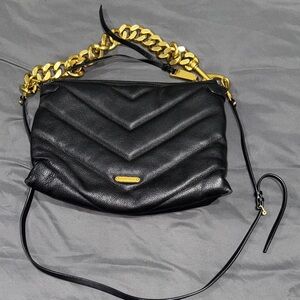 Rebecca Minkoff Black Leather Shoulder Bag with Gold Chain